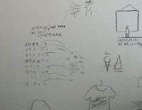 Fragment Dan Perjovschi seinainstallatsioonist 2007. aasta Veneetsia biennaalilt, kui tema joonistused katsid peasissek&auml;iku Arsenalesse (foto Andreas Trosseki erakogust).